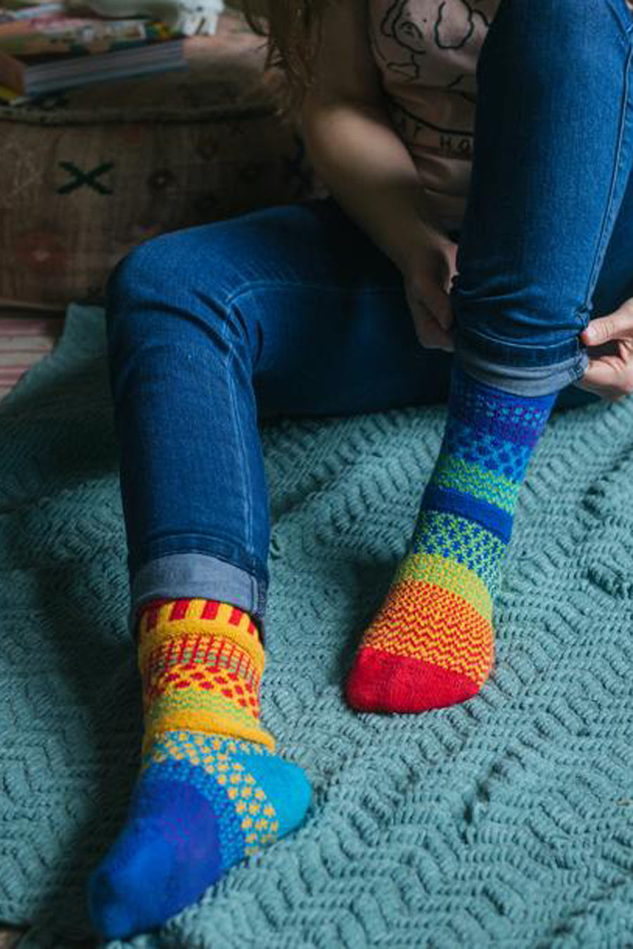 Mismatched Cotton Crew Socks | Rainbow