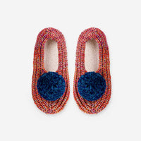 Super Mix Pom Knit Slippers | Red