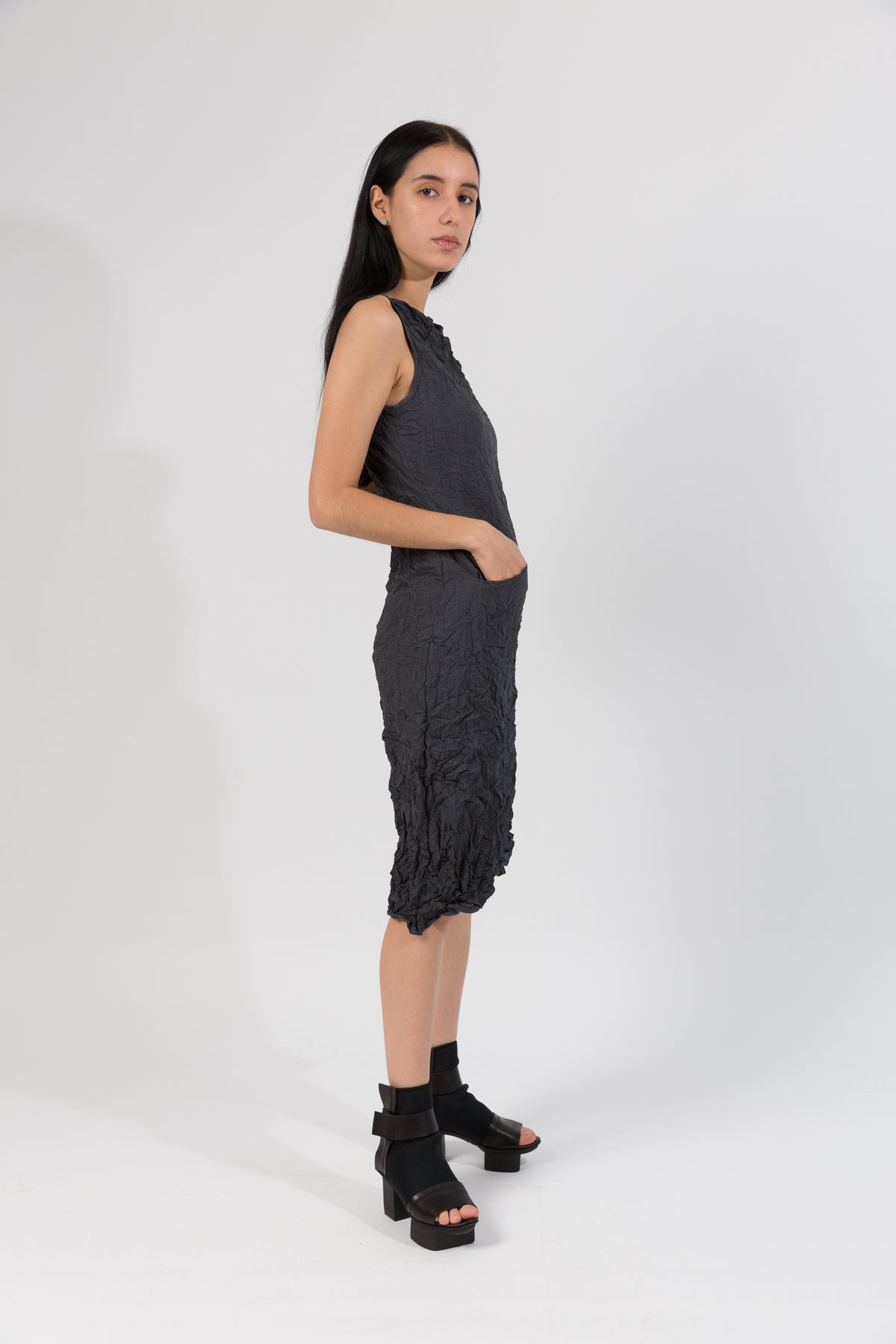Moth Cowl Dress in Charcoal