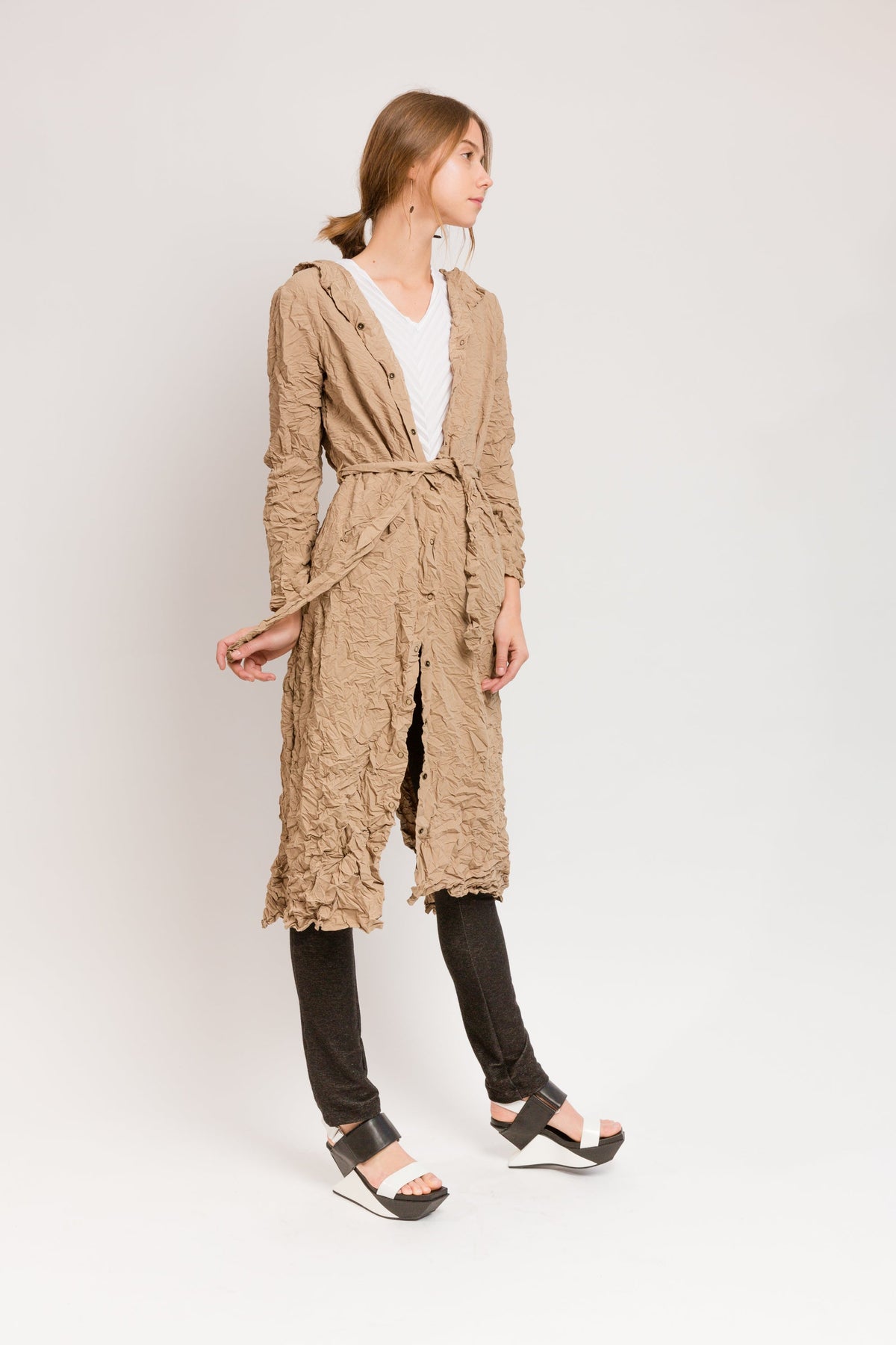 camel hooded trench coat