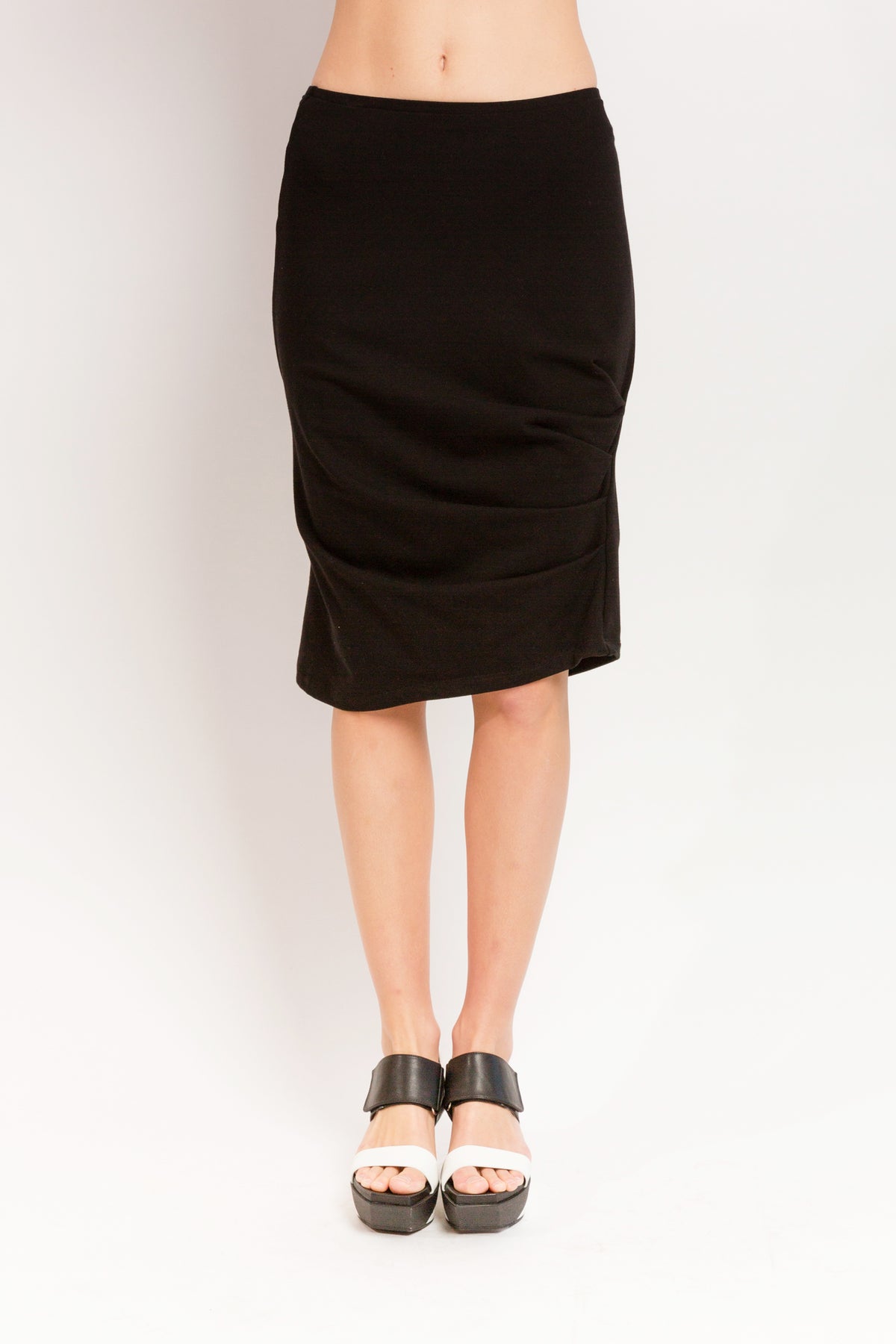 Caterpillar Knee Skirt in Black Soy French Terry