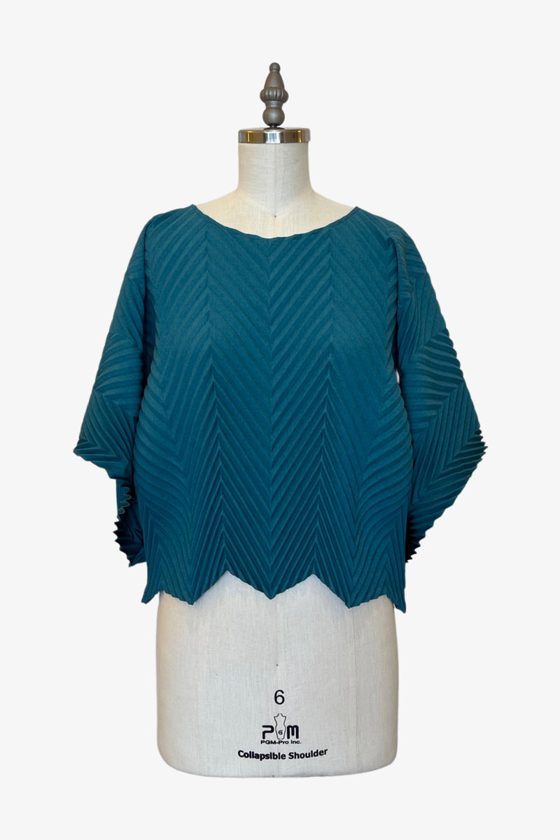 Chevron Pleated Lisbon Top | Teal