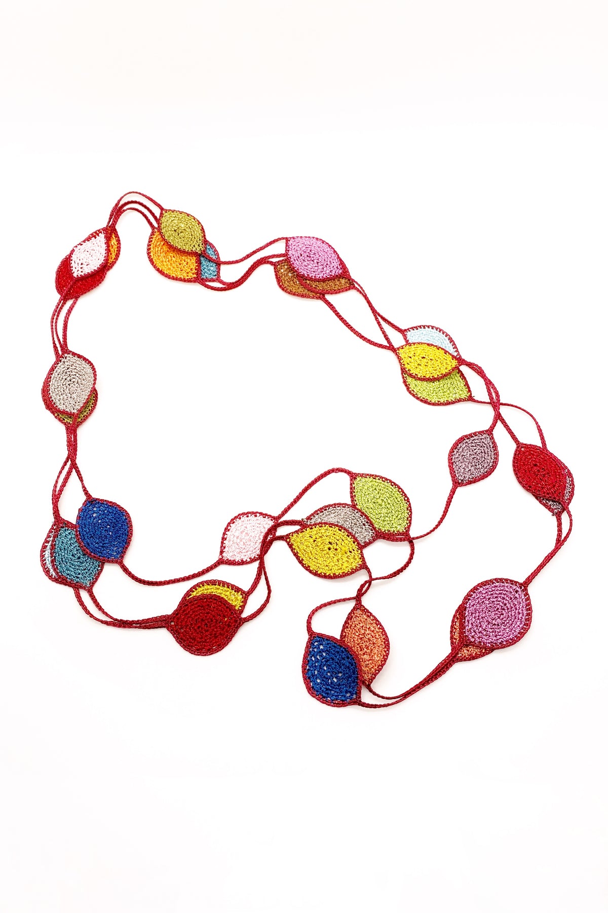 Long Oval Leaf Necklace in Red/Multi