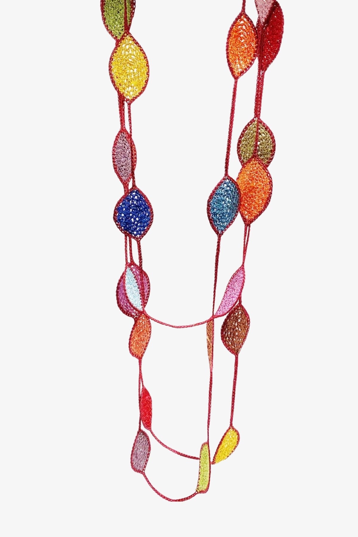 Long Oval Leaf Necklace in Red/Multi