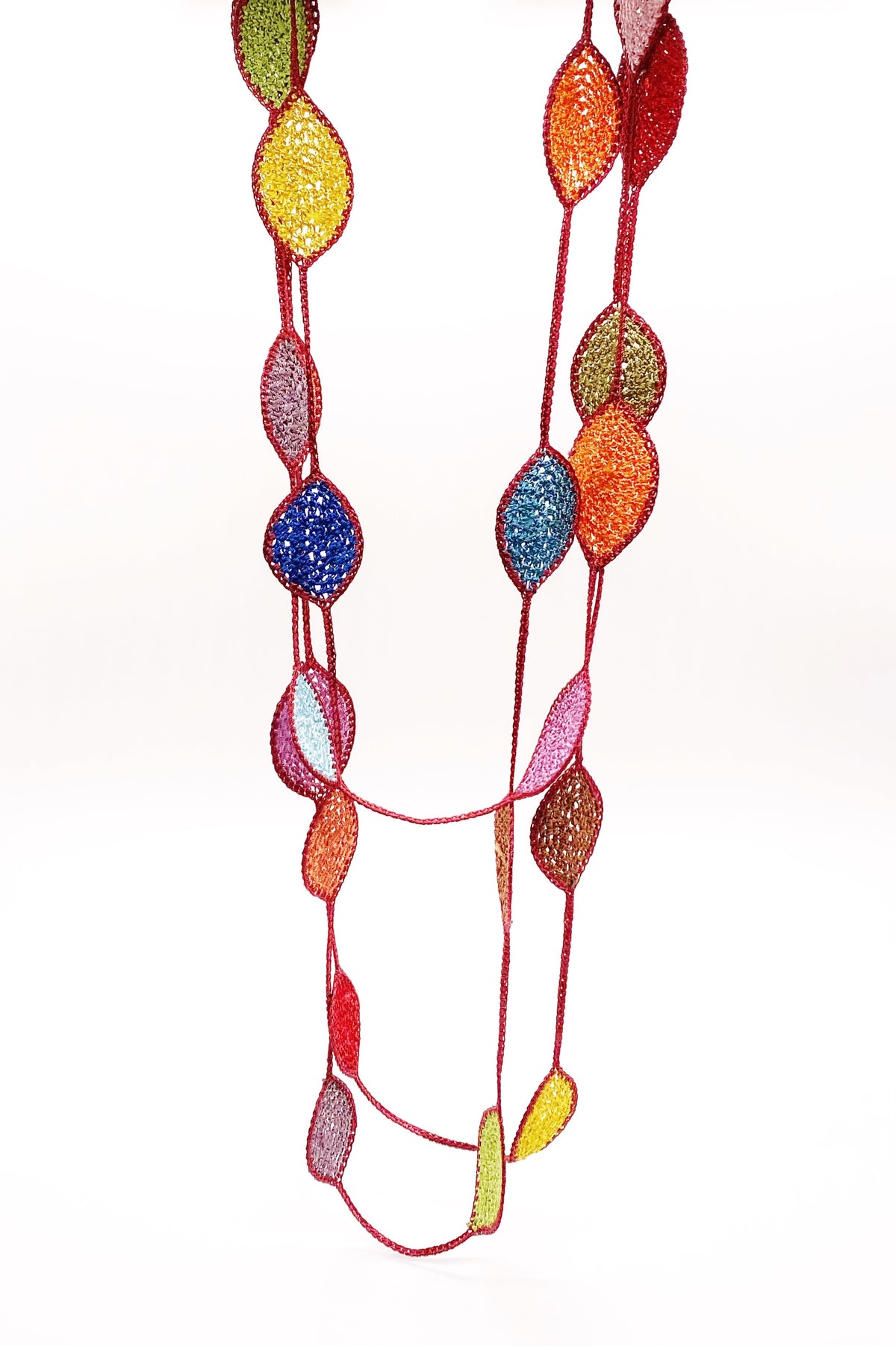 Long Oval Leaf Necklace in Red/Multi
