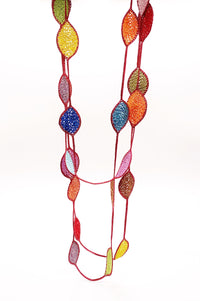 Long Oval Leaf Necklace in Red/Multi